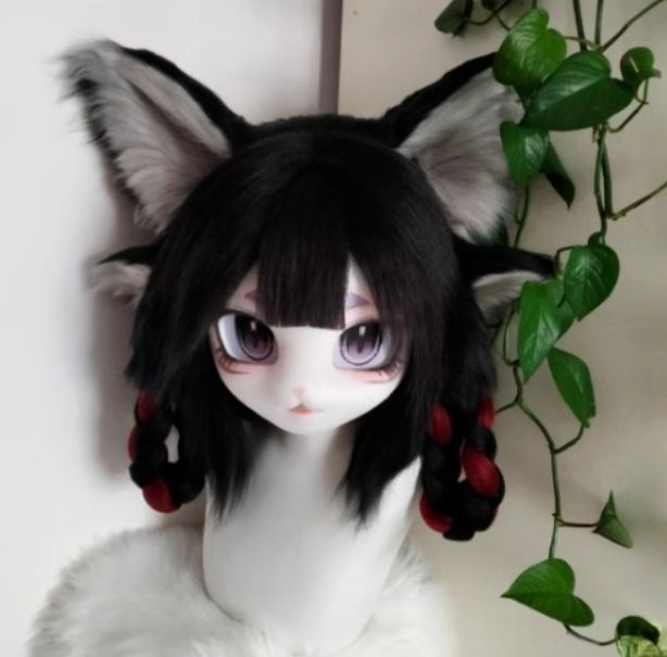 着ぐるみヘッド ファースーツ キツネ 四つ耳 黒 全頭ヘッド