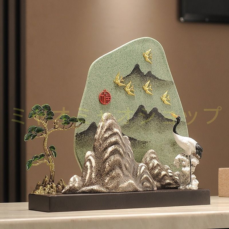 鶴 つる 山 松の木 松 置物 オブジェ セラミック 風水グッズ 財運 金運 開運 運気アップ スピリチュアル 瞑想 禅 幸運 開運 浄化 幸運 開運 厄除け リビング インテリア