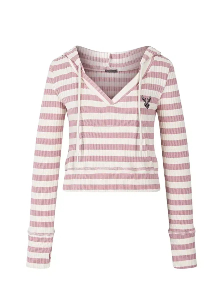 Pleasenofollow プリーズノーフォロー 鹿 リブ クロップド パーカートップ ピンク