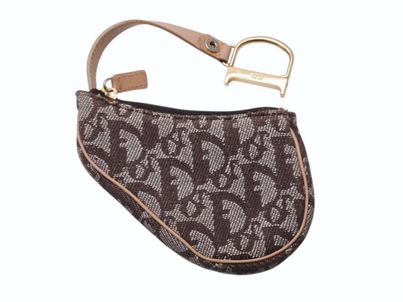 CHRISTIAN DIOR クリスチャンディオール コインケース トロッター柄 サドル キャンバス レザー ブラウン ゴールド金具 4b002430