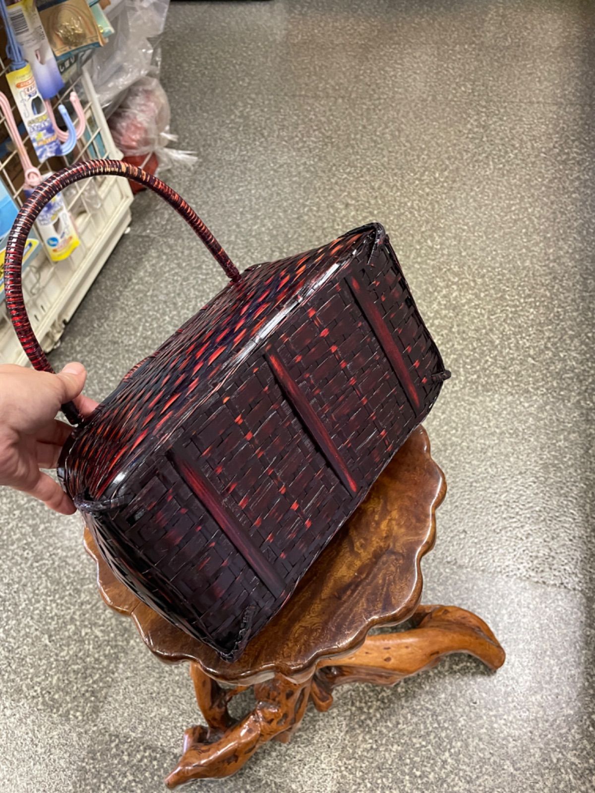 塗り竹カゴバッグ（布付き）