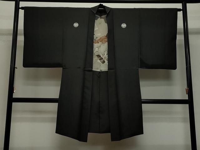 平和屋着物＃男性 長羽織 黒紋付き 正絹 CAAT5845id