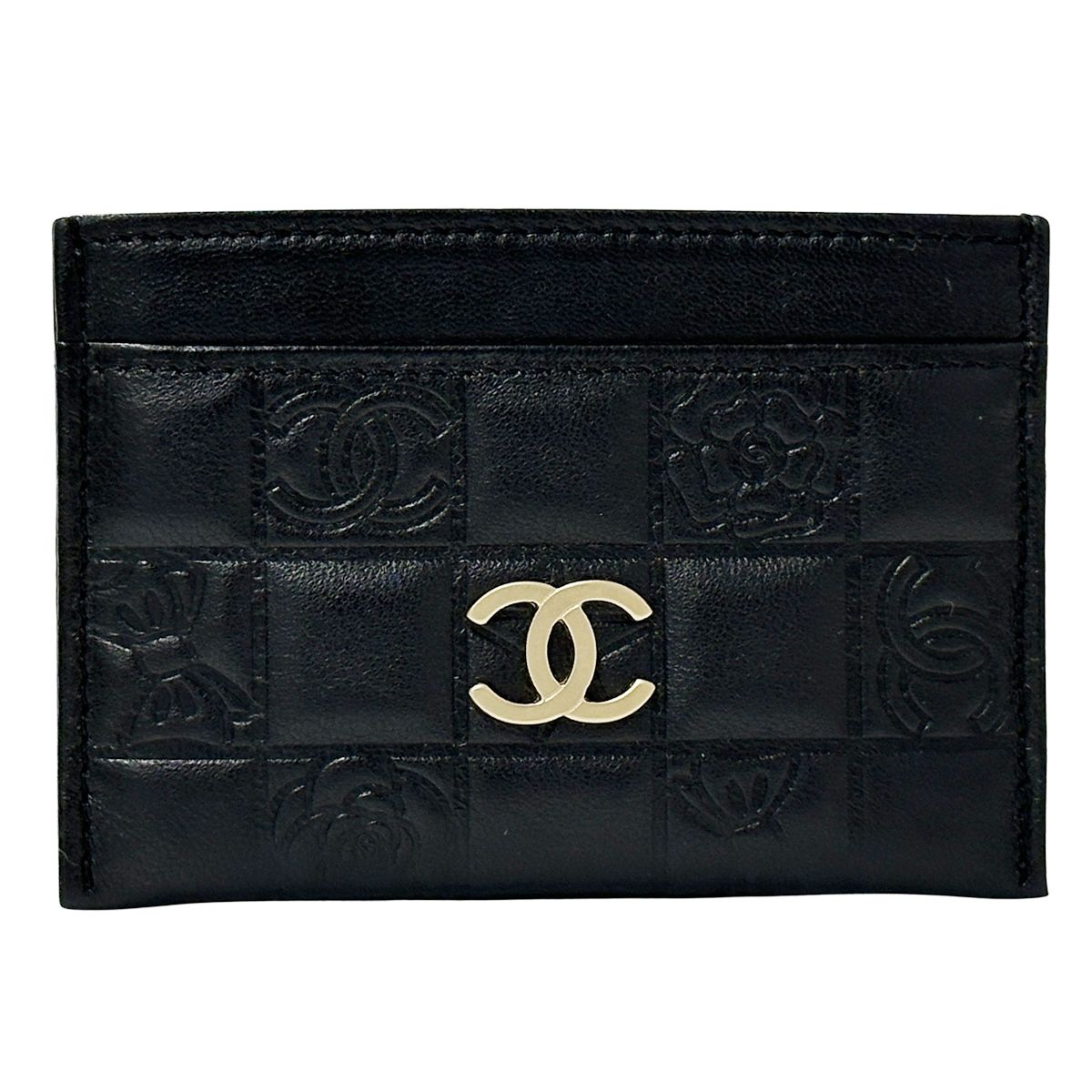 シャネル CHANEL カードケース レディース ブランド アイコン ラムスキン ブラック ゴールド金具 ココマーク カメリア 香水柄 コンパクト かわいい