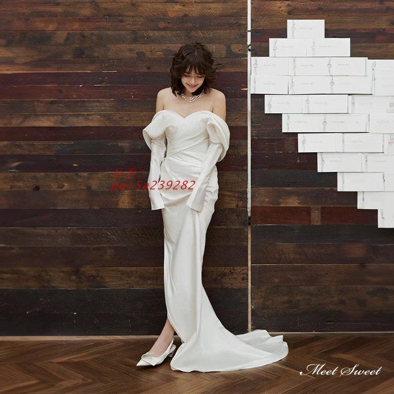 ウェディングドレス ロングドレス スレンダーライン スリット オフ