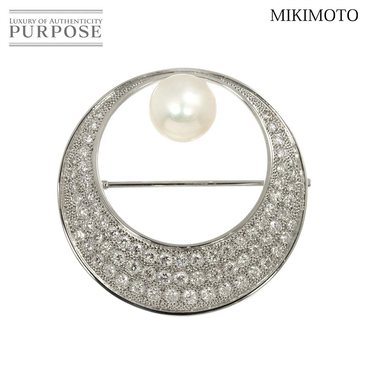 ミキモト MIKIMOTO アコヤ真珠 9.1mm ダイヤ 1.31ct ブローチ K14 WG ホワイトゴールド 585 パール Akoya Pearl Brooch 90286506