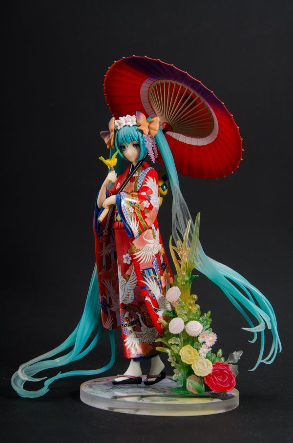外箱あり 初音ミク 花色衣 傘 赤色 和服　完成品フィギュア PVC製　改造 塗装済み おもちゃ 人形 A