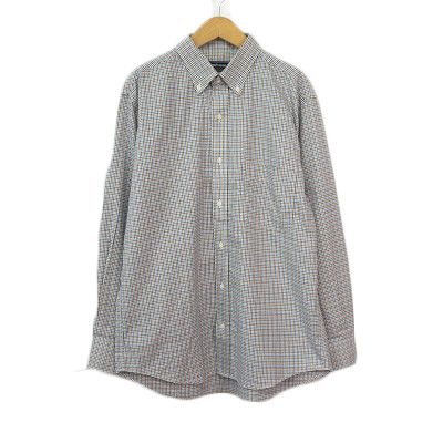 超激得，定番人気 ニューヨーカー NEWYORKER Easy Care シャツ チェック ボタンダウン LL 青 ブルー 茶 ブラウン シャツ