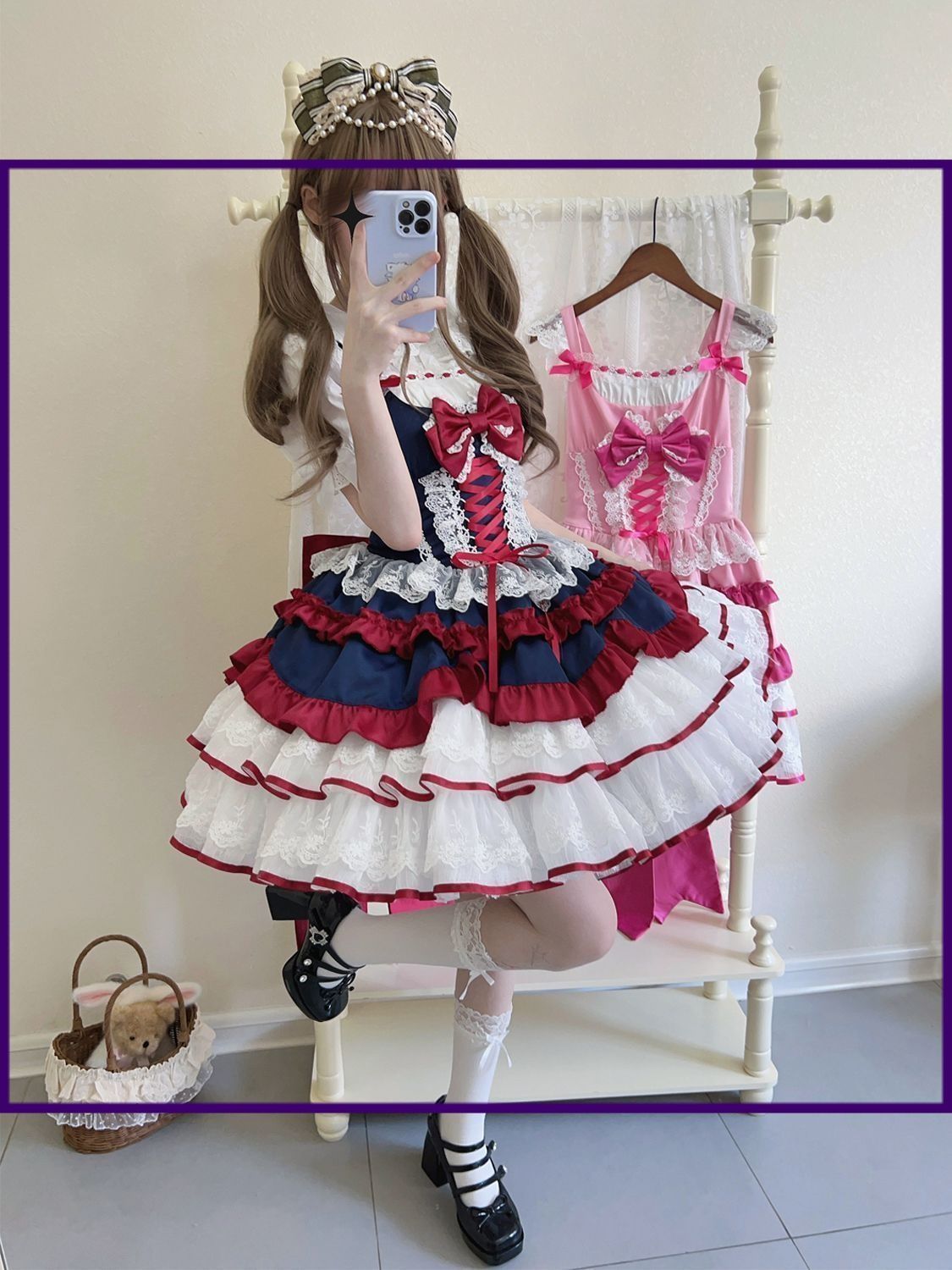 週末 2025年新春デザイン 白雪姫風 ロリータジャンパースカート JSK フリル付き 甘ロリ コスプレ衣装