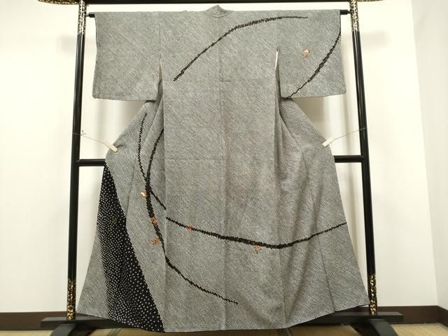 平和屋着物○訪問着 絞り 枝葉文 黒地 金彩 正絹 逸品 AAAV9032np