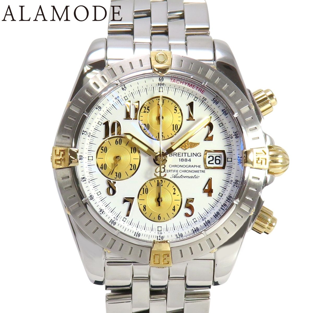 ブライトリング クロノマット エボリューション B13356 YG|SS 自動巻き 腕時計 ビコロ ホワイト シルバー メンズ 41100087661 アラモード