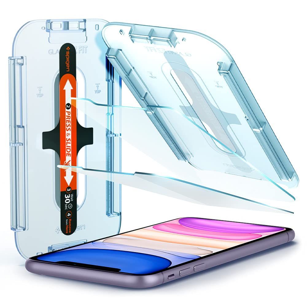 Spigen EZ Fit ガラスフィルム iPhone 11、iPhone XR 用 貼り付けキット付き センサー空け タイプ iPhone11 対応 保護 フィルム 2枚入