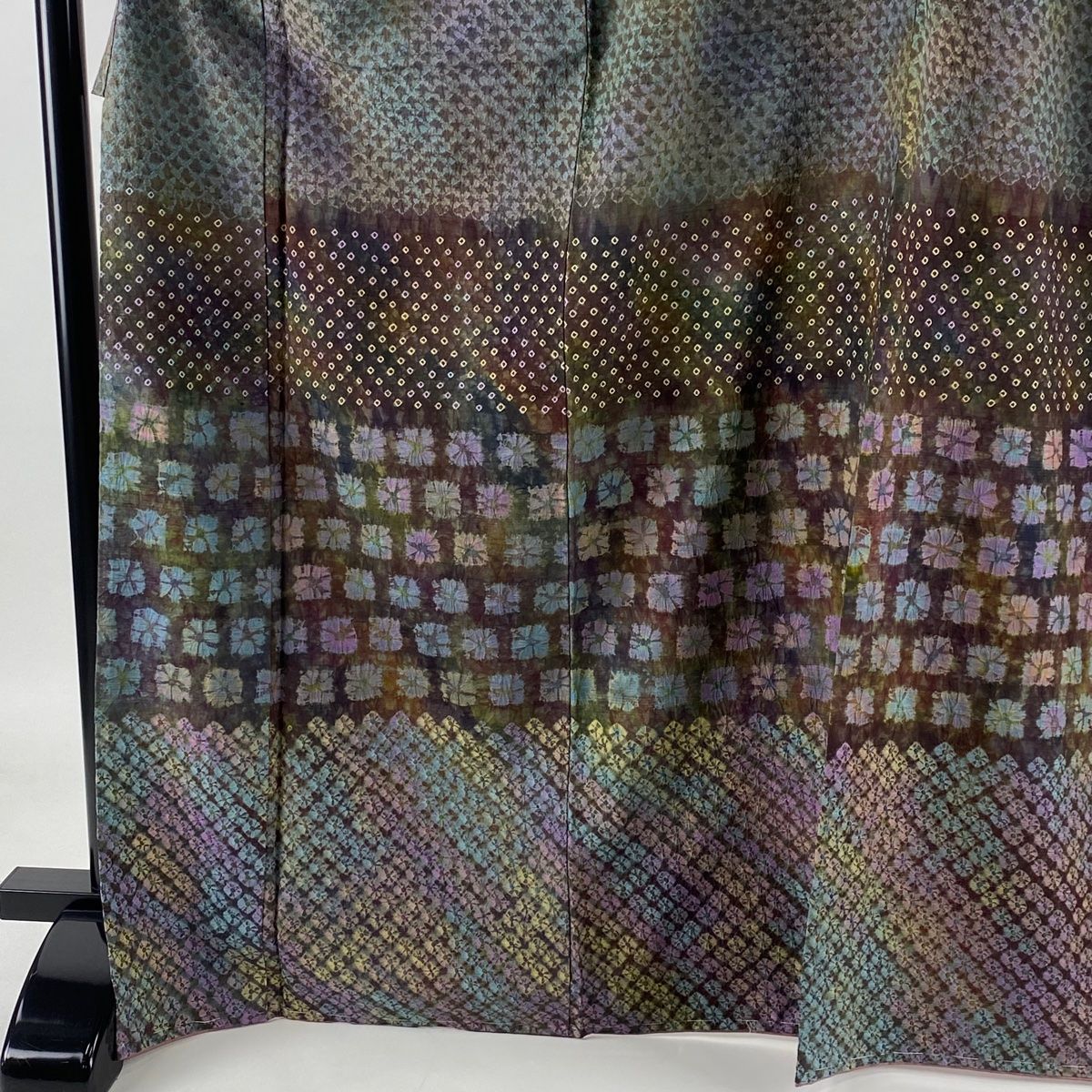 付下げ 身丈169cm 裄丈64.5cm M 袷 菅原結 漢方染 落款 幾何学模様  
