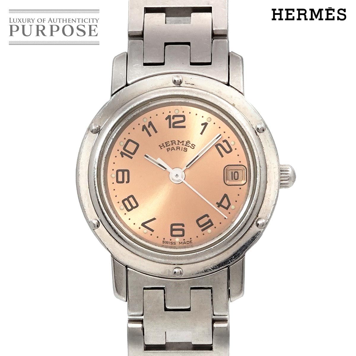 エルメス HERMES クリッパー CL4 210 レディース 腕時計 デイト ピンク クォーツ ウォッチ Clipper 90275673