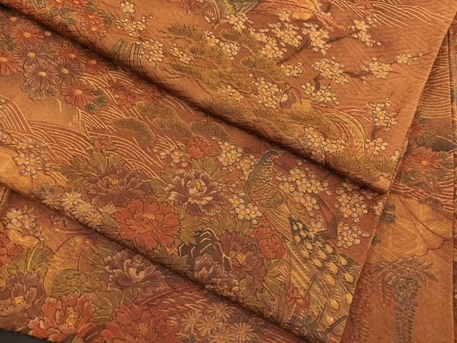 平和屋着物▽上質な小紋 単衣 立波花鳥文 正絹 逸品 BAAS8368hv