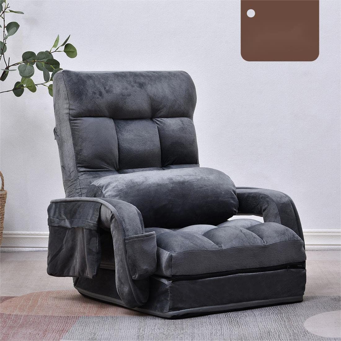 イス いす コンパクト ダークグレー チェアー 椅子 おしゃれ 座イス 冬用 ベルベット 肘付き座椅子 座椅子 リクライニングチェア リクライニング オーエスジェイ OSJ