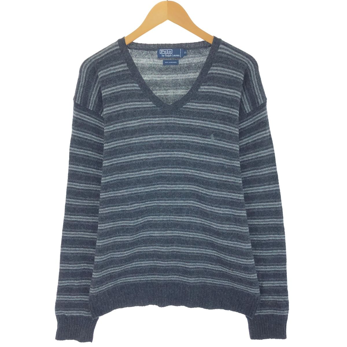 古着 ラルフローレン Ralph Lauren POLO by Ralph Lauren マルチボーダー Vネック ウールニットセーター メンズXL相当/eaa500904