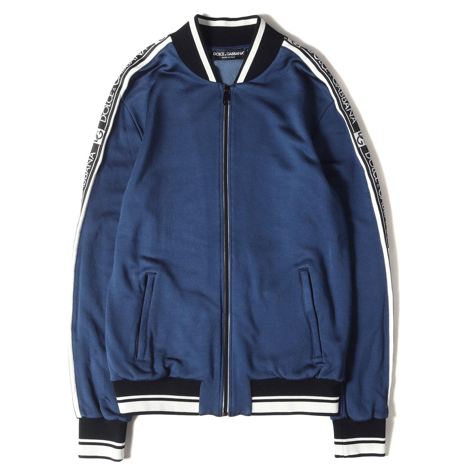 DOLCEu0026GABBANA ドルチェu0026ガッバーナ ジャケット サイズ:50 ロゴラインスリーブ レーヨンコットン スウェット トラック ジャケット G9KW6T FU7HD ジャージー ブルー イタリア製 アウター ブルゾ