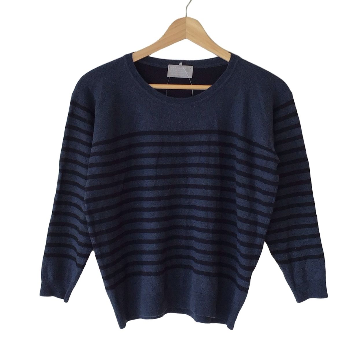 MargaretHowell マーガレットハウエル 七分袖セーター サイズ2 M レディース - ネイビー×黒 クルーネック|ボーダー|JOHN SMEDLEYコラボ