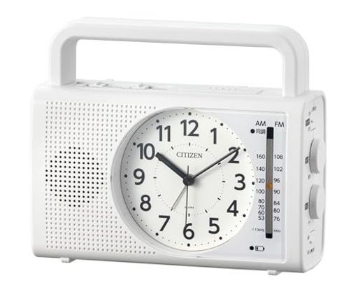 リズム RHYTHM シチズン目覚まし時計防災クロックAM|FMラジオ ワイドFM対応 手回し発電LED懐中電灯スマートフォン携帯電話充電機能アナログ白CITIZEN4RQ002-003