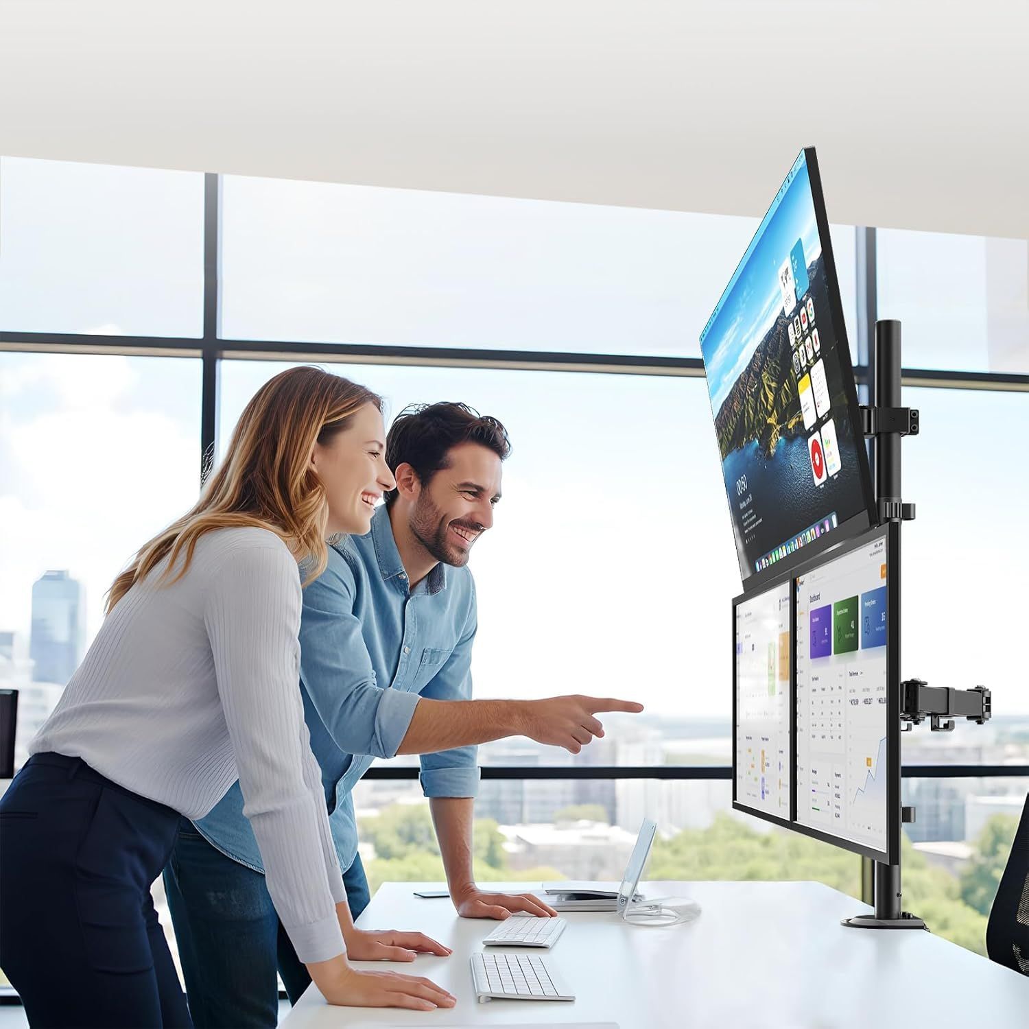 WORLDLIFT PC モニターアーム 3画面 17～49インチ対応 左右17-32インチ対応 液晶ディスプレイアーム ロングポール81.4cm 耐荷重20kg VESA規格対応 CHRISTIANNAURATH_COM_BR