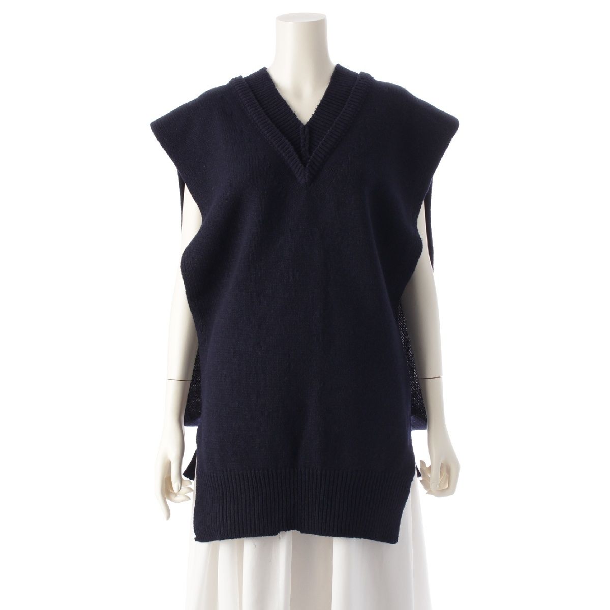 メゾンマルジェラ 22AW 4 14 ウール コットン Vネック ニット ベスト  