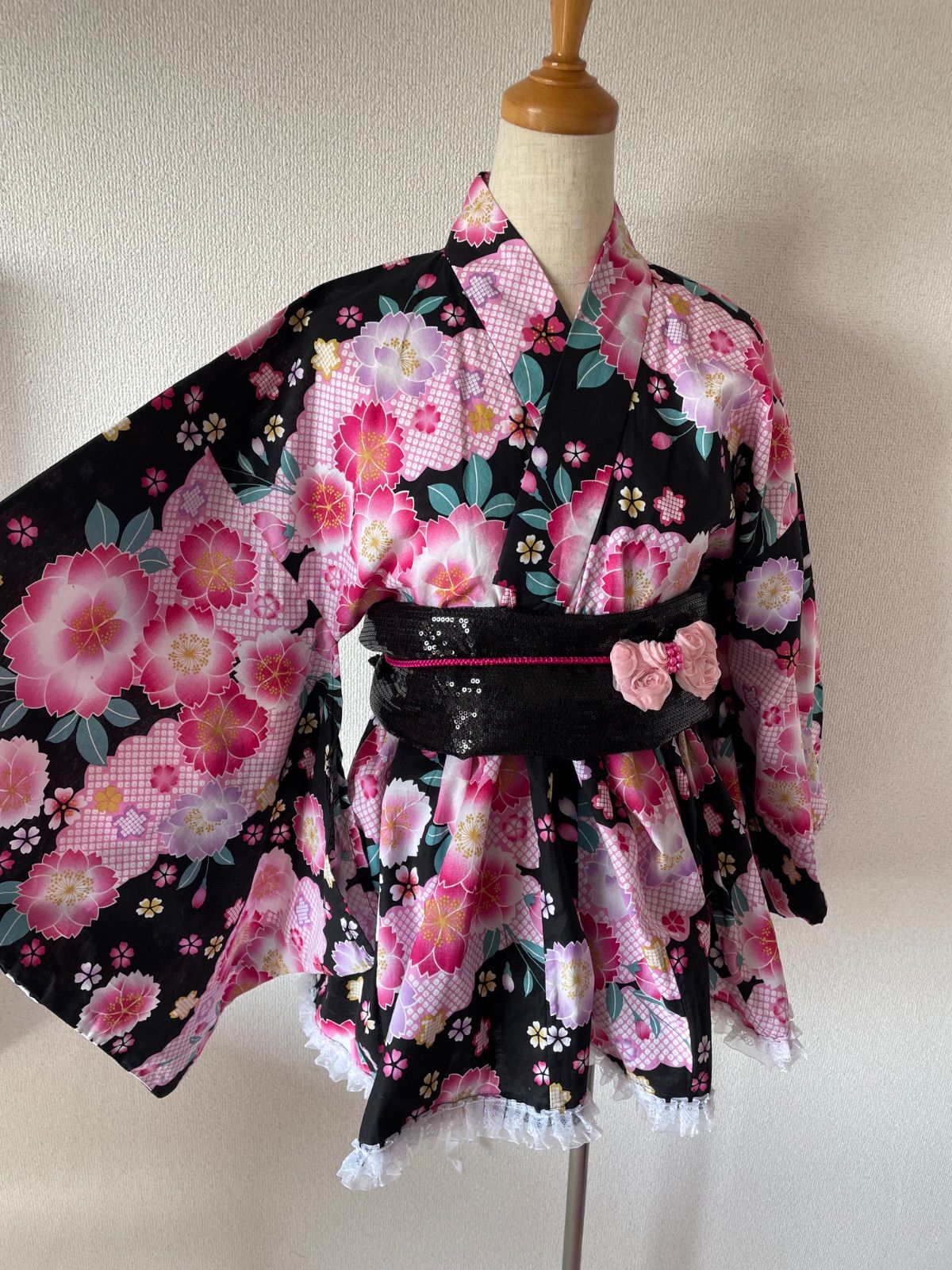 未着用 浴衣 牡丹 藍色 華やか お洒落 着物 032a d 未着用 浴衣 牡丹