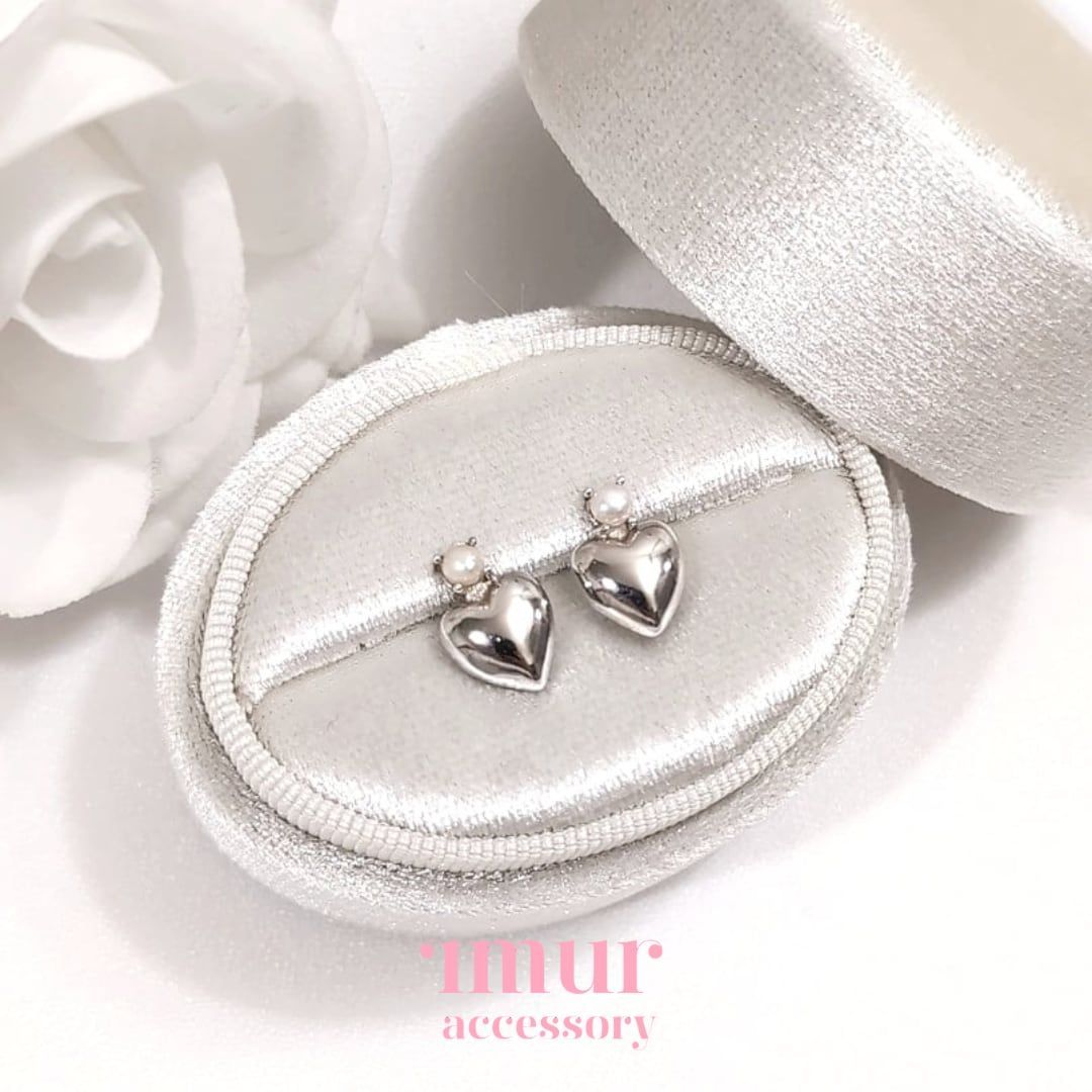 〈超美品〉S925スターリングシルバーハートラボダイヤモンドピアス VOLUME SILVER HEART PIERCE ／ ボリュームシルバーハートピアス