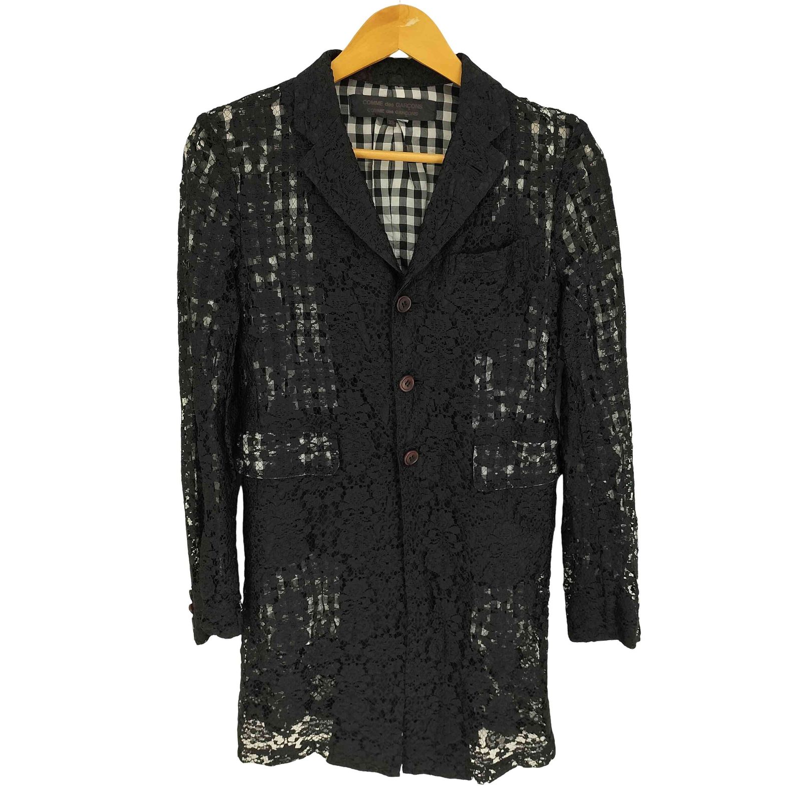 コムデギャルソンコムデギャルソン COMME des GARCONS COMME des GARCONS 12SS 裏地チェック 花柄レース 3B チェスターコート AD2011 レディース JPN XS
