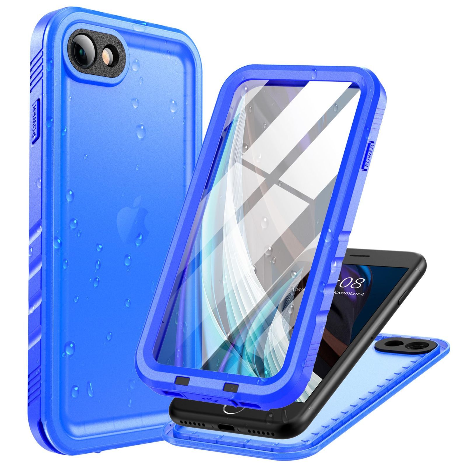 【数量限定】IP68防水等級 携帯ケース iPhone7用 iPhone8用 FaceID認証対応 ケース 軽量 スマホ用 ワイヤレス充電（Oi充電対応）米軍規格 ストラップ付き カメラ保護 傷防止 洗濯可能 海 水中撮影 