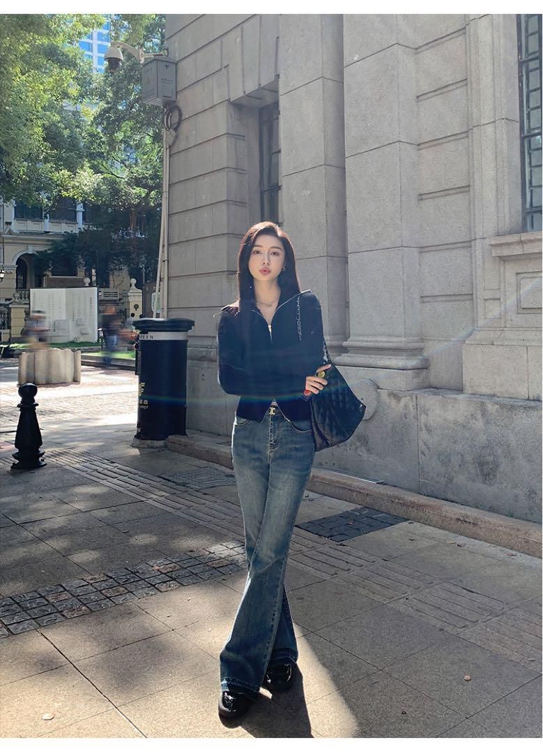 春の装い ハイウエストラペルジッパートップス