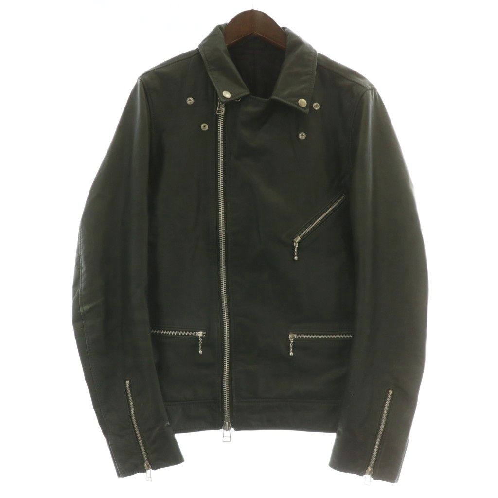 シップスジェットブルー SHIPS JET BLUE ダブルライダースジャケット ブルゾン アウター やぎ革 レザー ジップアップ L 緑 グリーン 124-35-0019 XZ GY01