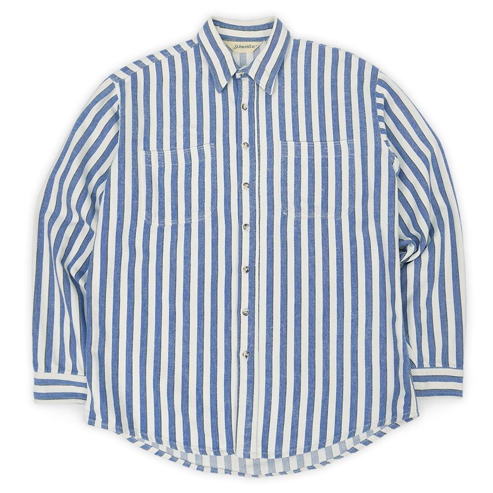 セントジョンズベイ ST JOHN'S BAY 90s 90年代 ヘビーネルシャツ 旧タグ 珍品 大きめ ビッグサイズ USA ヴィンテージ アメリカ 古着 メンズ シャツ ブルー系 マルチストライプ柄 XL相当【中古】