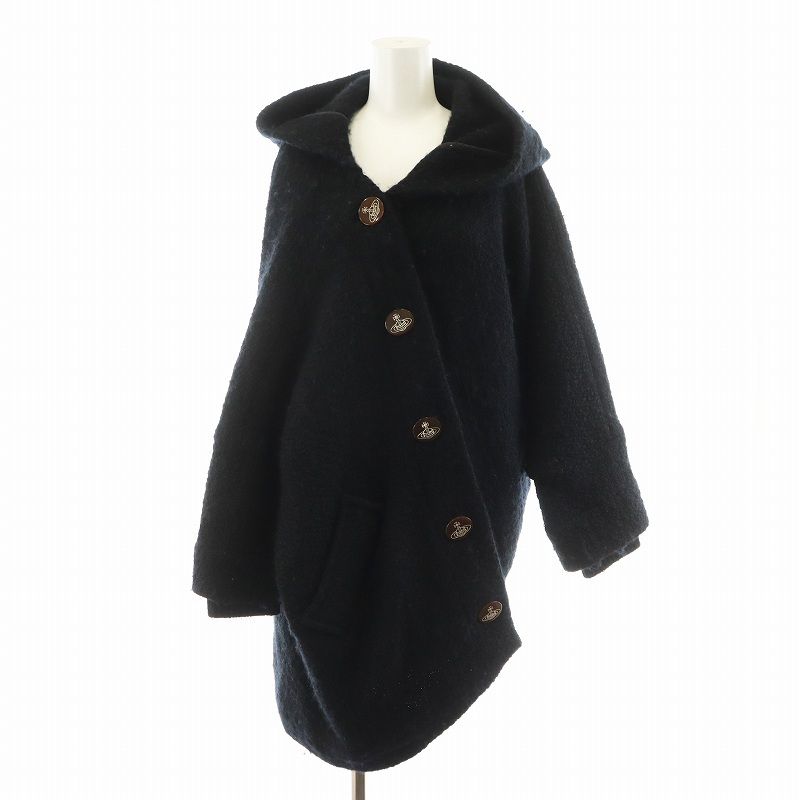 ヴィヴィアンウエストウッドレッドレーベル Vivienne Westwood RED LABEL オーブ コート ロング丈 変形 ウール 2 黒 ブラック 357-01-67005 |AN46