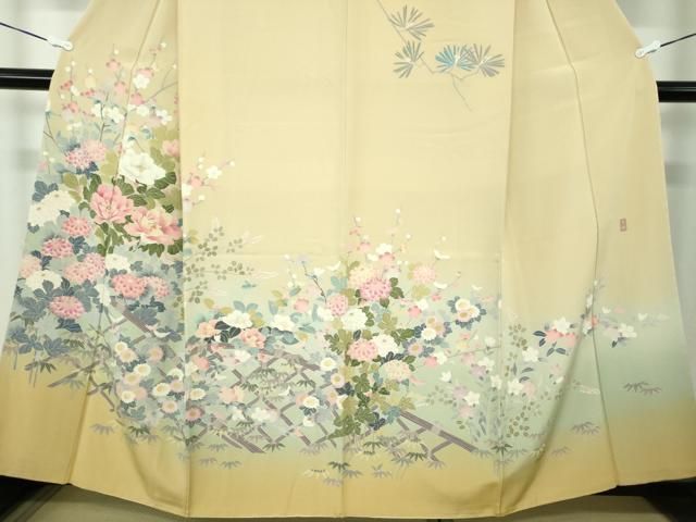 平和屋着物○訪問着 友禅 作家物 籬花文 暈し染め 正絹 逸品
