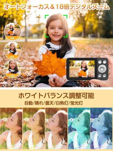QZT デジタルカメラ 4K デジカメ 6400万画素 タイムプラス録画機能 2.8インチ大画面 オートフォーカス 18倍デジタルズーム セルフタイマー ループ録画 LEDライト USB充電式 コンパクト ウェブカ WWW_KANDAIZUMI_COM