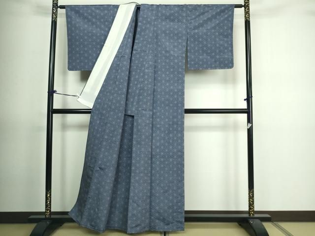 平和屋着物▽上質な紬 単衣 麻の葉文様 正絹 逸品 未使用 AAAU8605fy