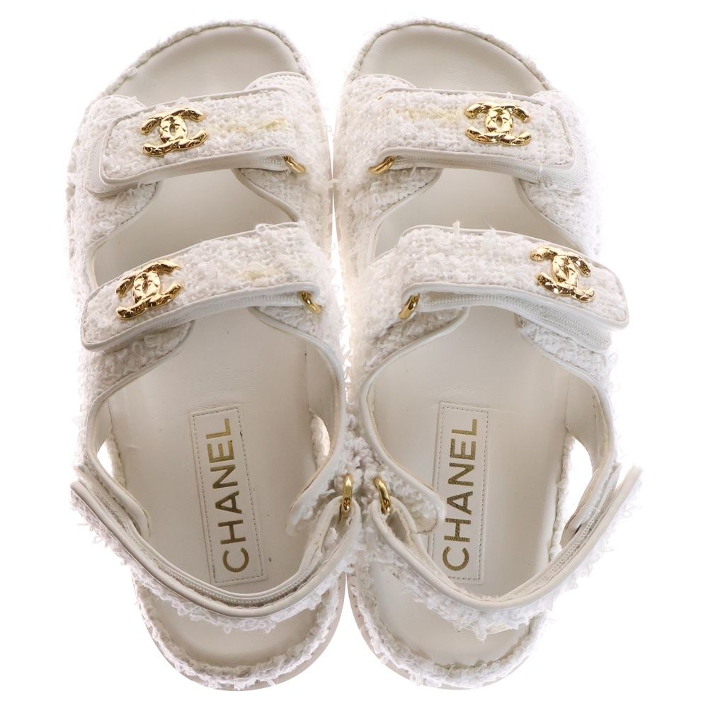 【CHANEL】サンダル ツイード チェーン 厚底 ココマーク CHANEL シャネル サンダル チェーン ロゴ ツイード #36 黒