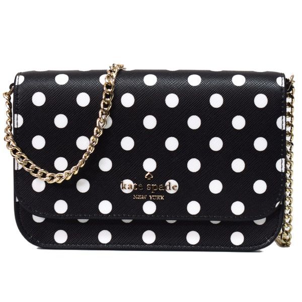 kate spade bag katespade leather dot polka dot logo small flap crossbody 2 way clutch crossbody chain shoulder bag black multi K7235