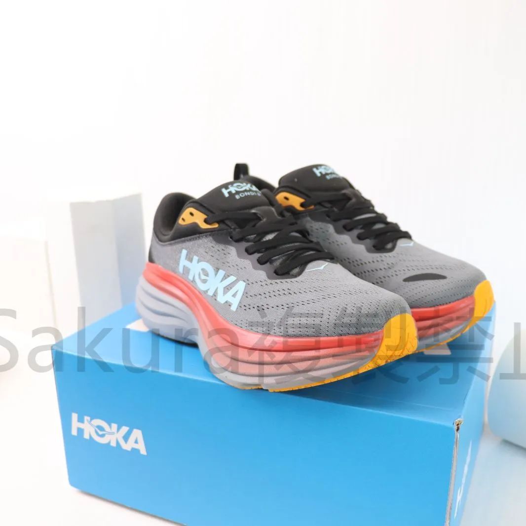 HOKA ONE ONE BONDI 8 ホカオネオネ ボンダイ8   ランニングシューズ メンズ  スニーカー 灰赤色