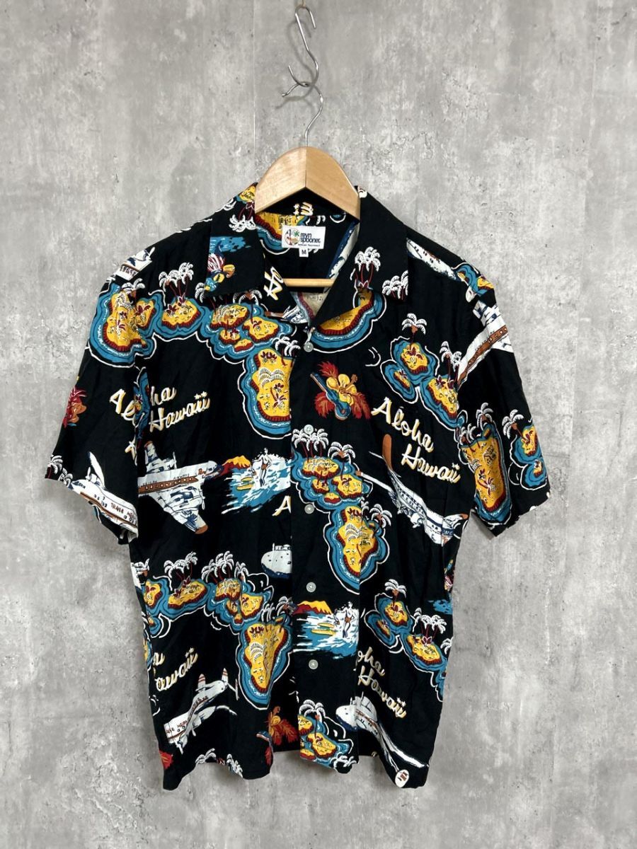 レイン スプーナー REYN SPOONER 総柄 アロハ シャツ sizeM|黒 ◆◎メンズ