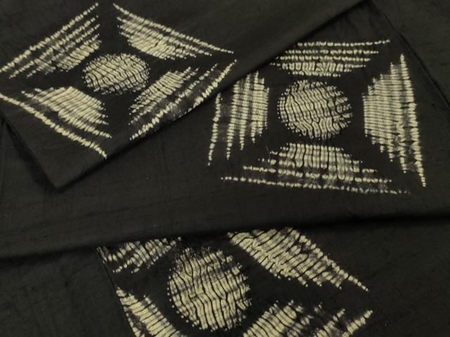 平和屋本店□極上 十日町 名門青柳謹製 赤城紬 単衣 絞り 草木染 黒