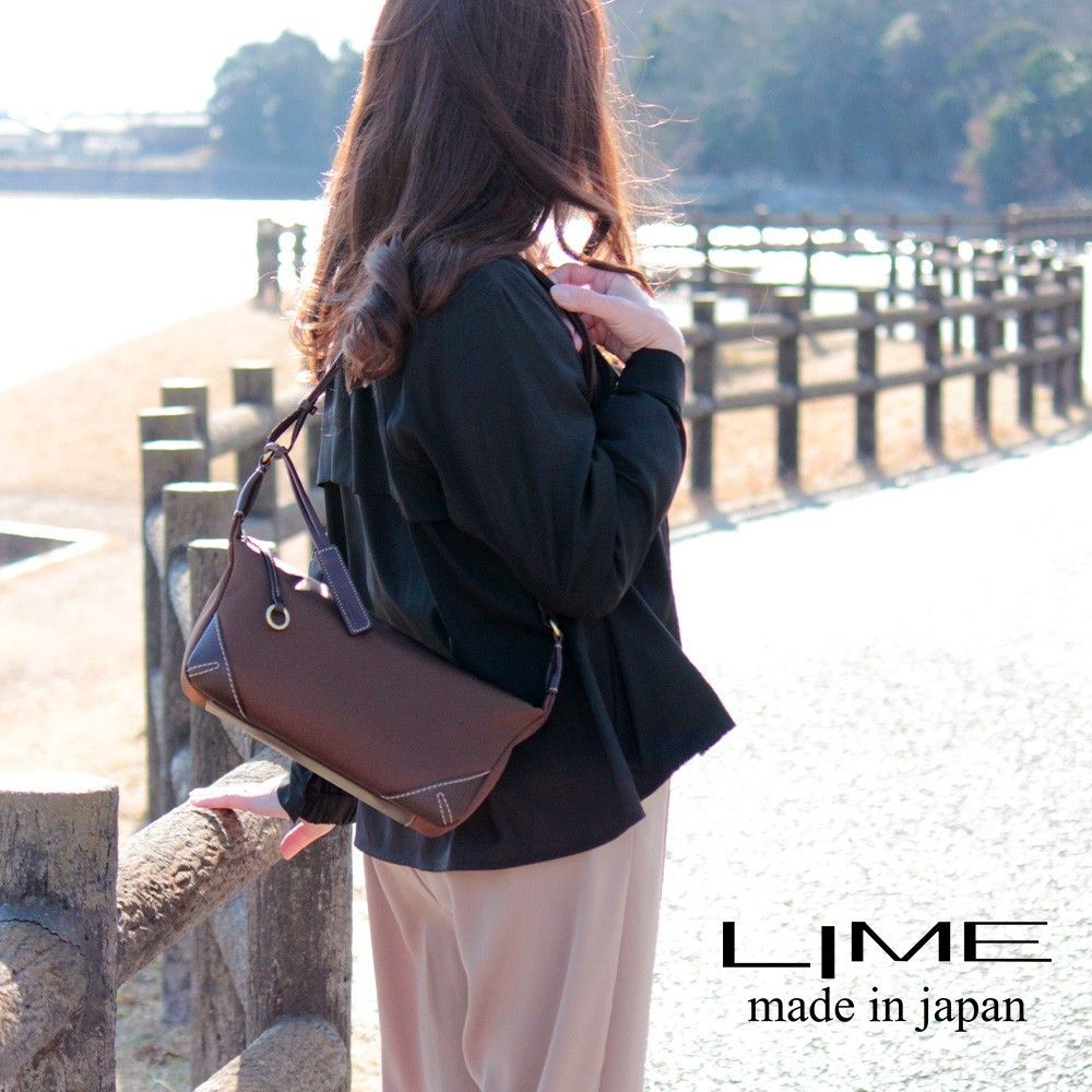 ショルダーバッグ レディース ナイロン 本革 L1725 LIME ライム ミニショルダー 軽量 撥水 チョコ 茶色 ブラウン