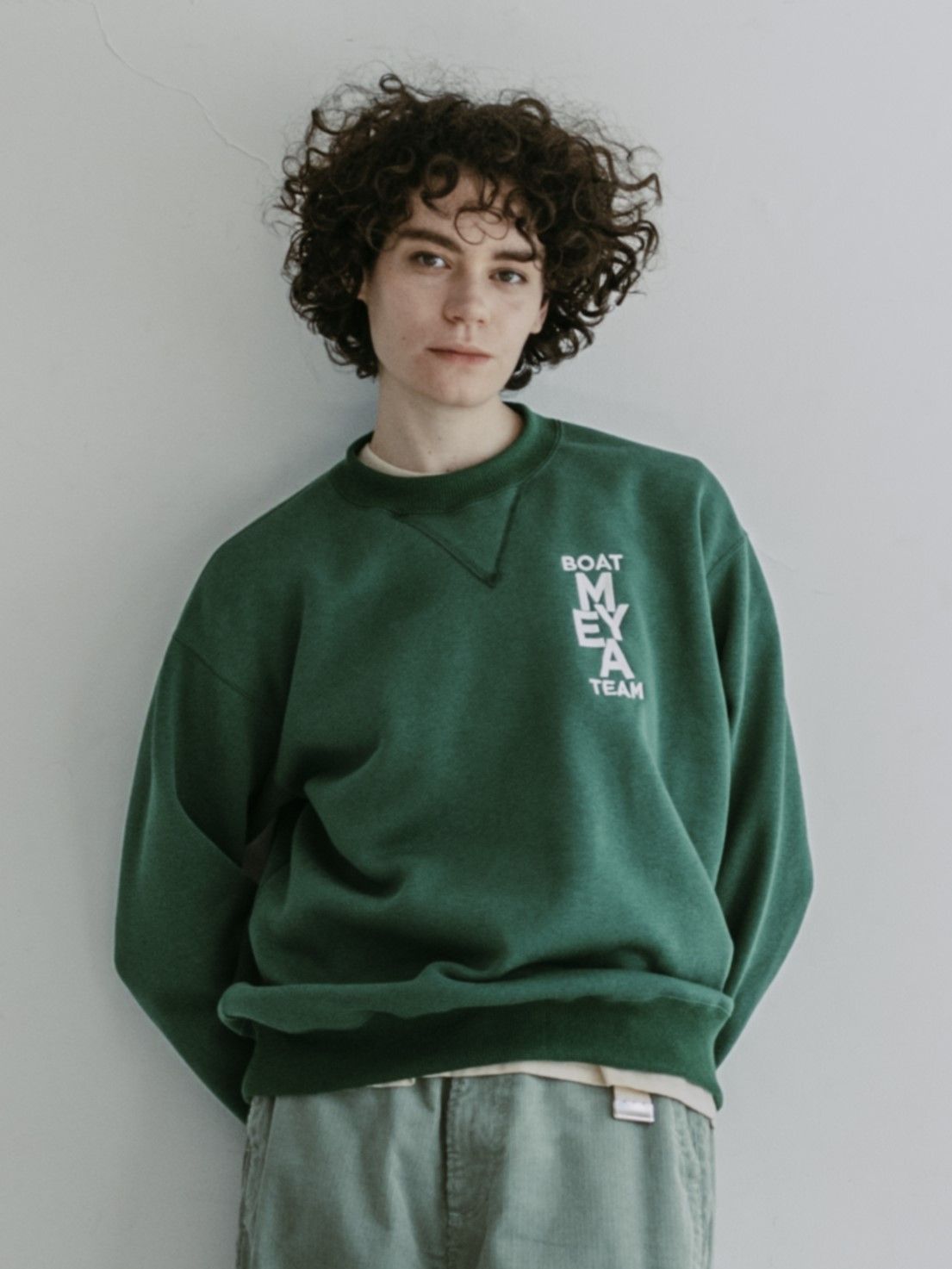MEYAME メヤメ NO.6 EMBROIDELY SWEAT (BRUSHED LINING) GREEN エン