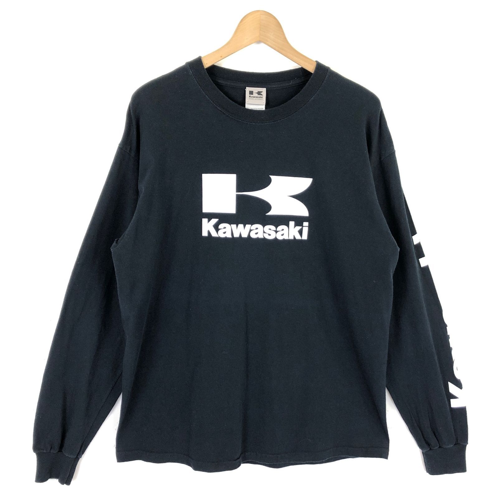 カワサキ KAWASAKI Tシャツ 長袖 袖プリント 黒 L 古着 中古 n036942