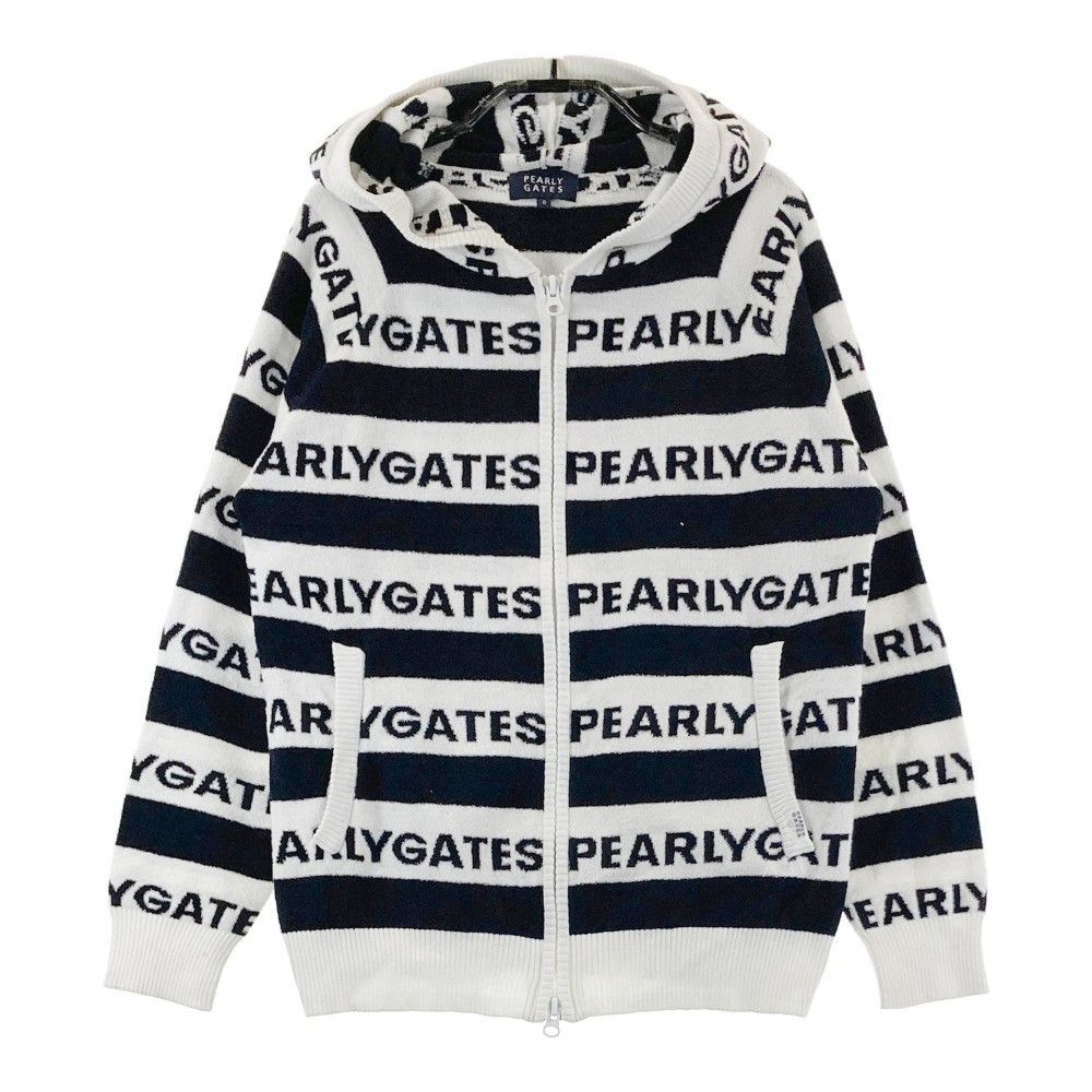 サイズ：0 PEARLY GATES パーリーゲイツ  パイル地 ジップパーカー ボーダー 総柄 ネイビー系 [240101345937] ゴルフウェア レディース ストスト