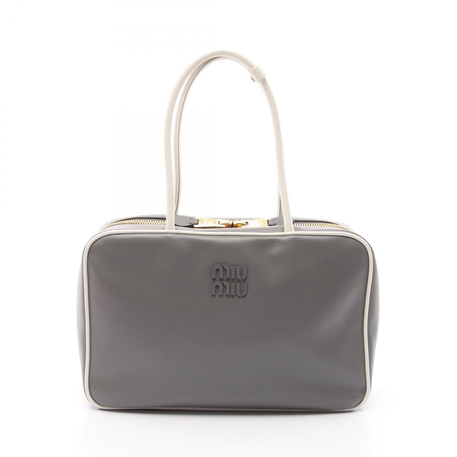ミュウ ミュウ Miu Miu ショルダーバッグ レザー ボー バッグ ラージ グレー|ホワイト レザー ボー バッグ ラージ レディース Used A