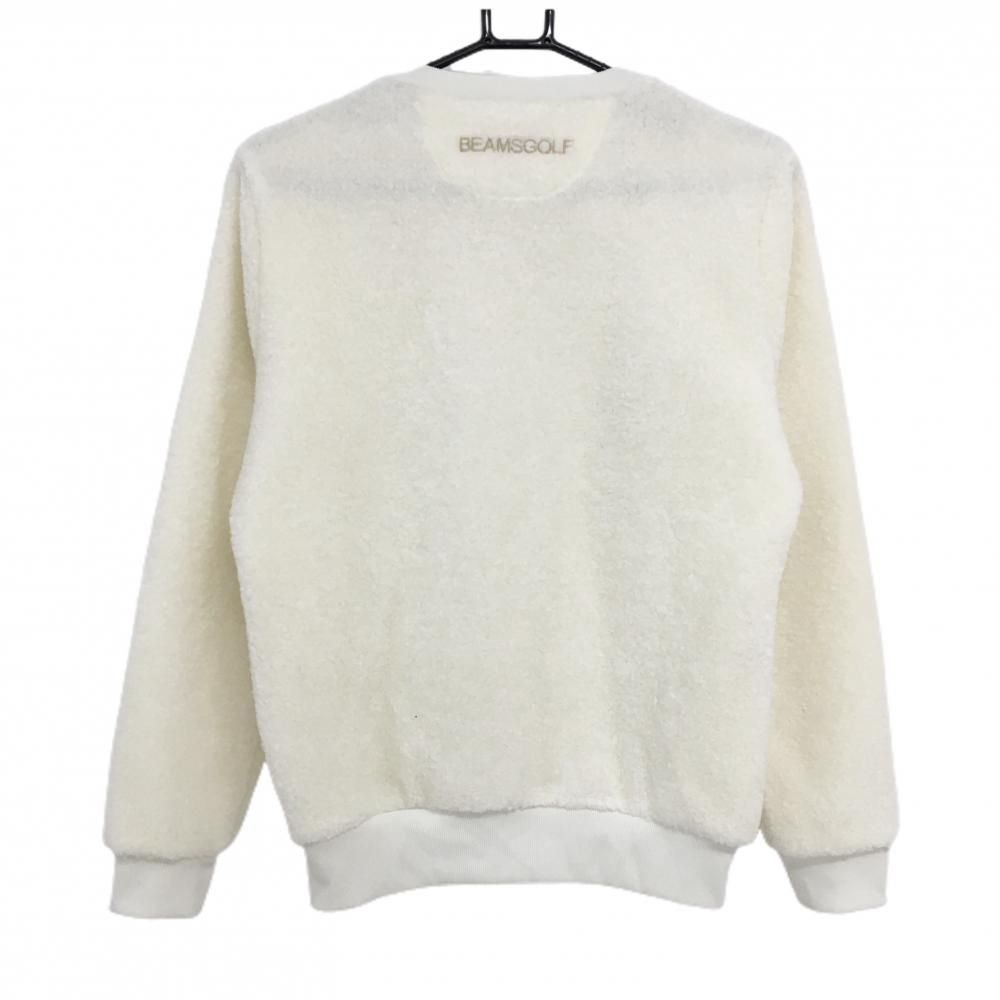 美品】ビームスゴルフ トレーナー アイボリー ボア ロゴゴールド プル  