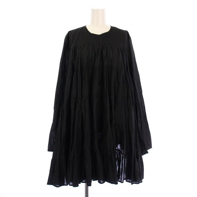 マーレット Merlette SOLIMAN DRESS ソリマンドレス シャツワンピース ブラウス ミニ丈 長袖 クルーネック ティアード F 黒 ブラック 9910300018 |BB