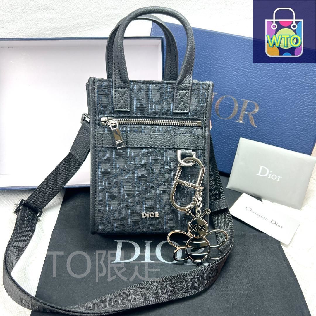 Dior スマホショルダーバッグ ダークグレー ディオール スマホ ショルダー dior オブリーク スマホバッグ