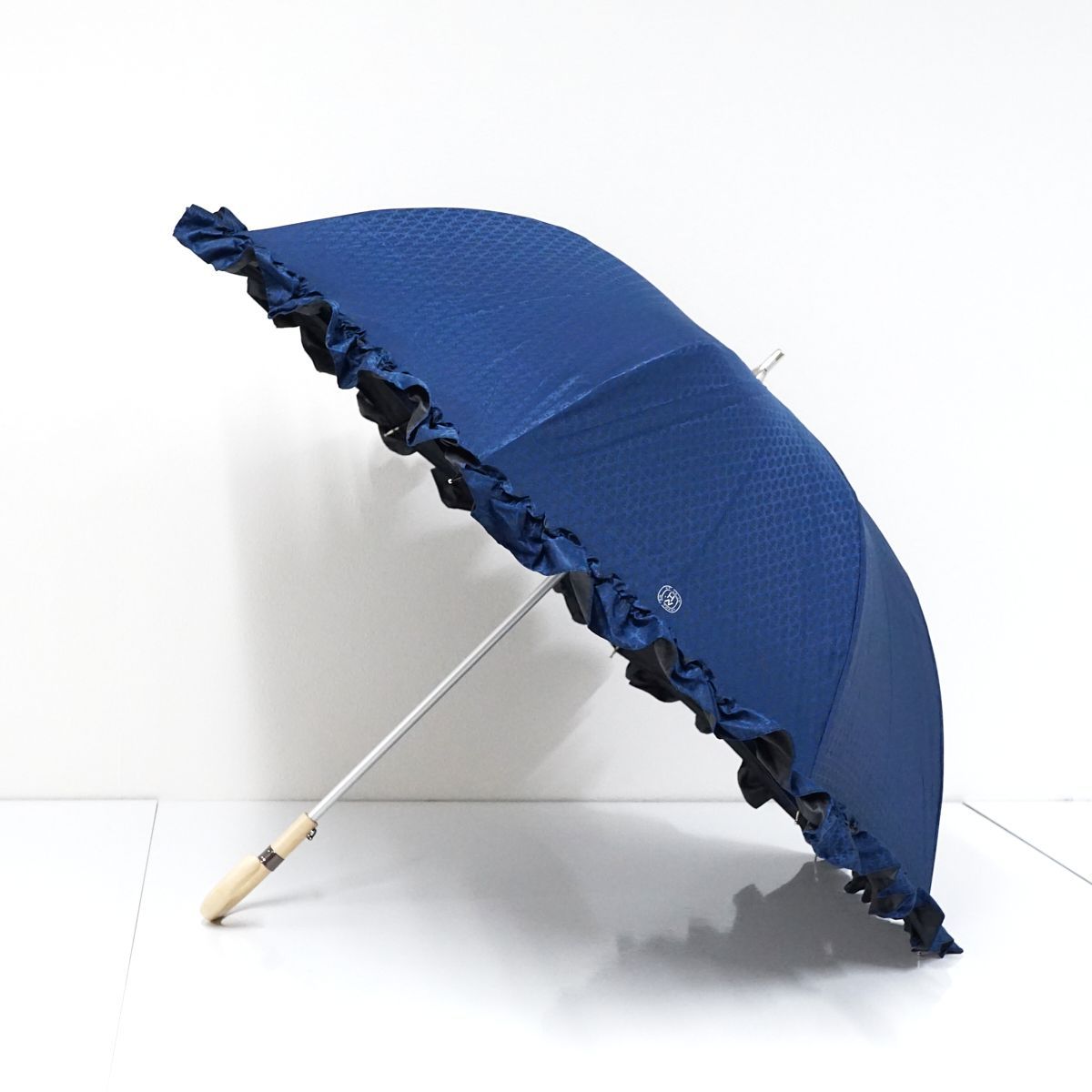 晴雨兼用日傘 HANWAY ハンウェイ USED美品 ネイビーブルー ロゴ フリル
